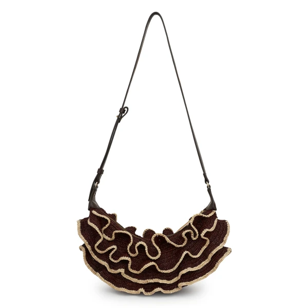 Zimmermann Goldentime Ruffle Shoulder Bag in Brown, view 5
