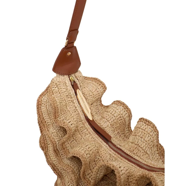 Zimmermann Goldentime Ruffle Shoulder Bag in Beige, view 6