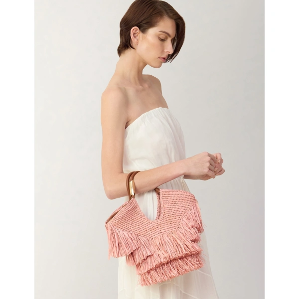 Zimmermann Goldentime Small Fringe Tote in Pink | Totes & Top-Handle Bags | Coveti, view 5