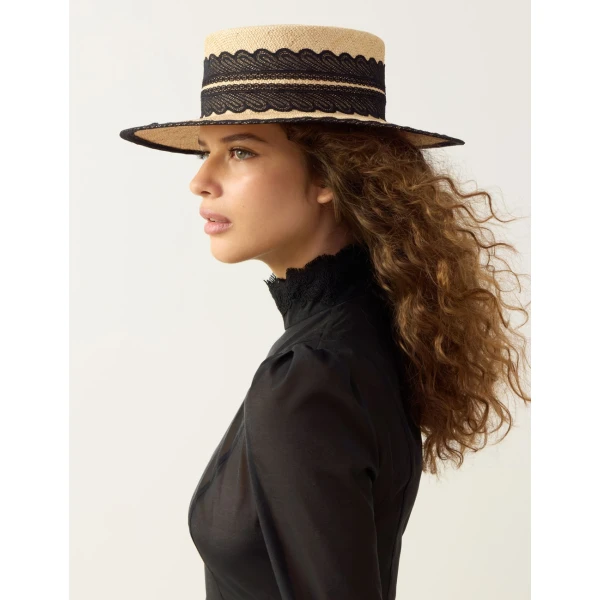 Zimmermann Lace Embellished Boater in Multicolour, view 2
