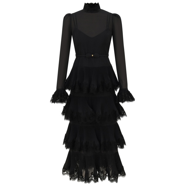 Zimmermann Lace Pleated Long Sleeve Midi