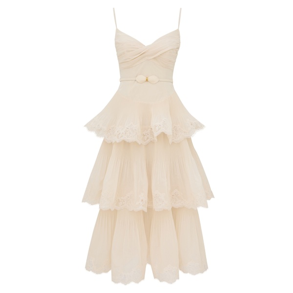 Zimmermann Lace Pleated Tiered Midi Dress