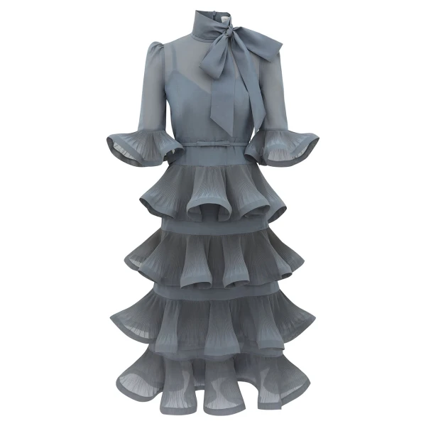 Pleated Sleeved Midi Dress