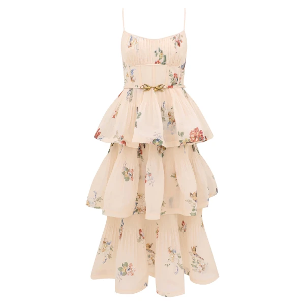 Pleated Tiered Midi Dress