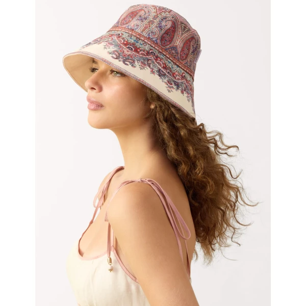 Zimmermann Printed Long Brim Bucket Hat in Multicolour | Hats | Coveti, view 2