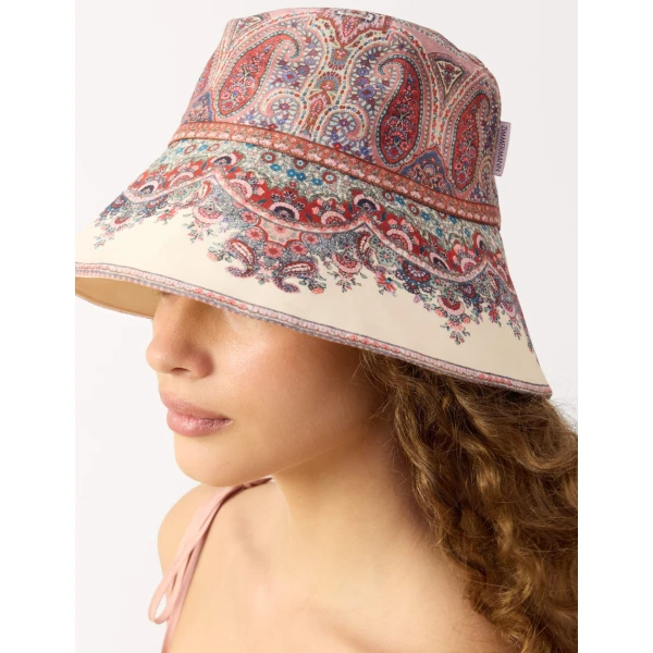 Zimmermann Printed Long Brim Bucket Hat in Multicolour | Hats | Coveti, view 4