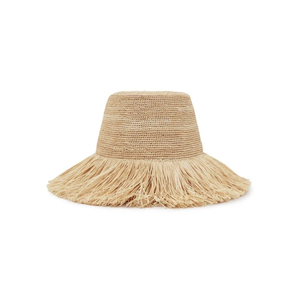 Zimmermann Raffia Fringe Bucket Hat in Beige | Hats | Coveti, view 2