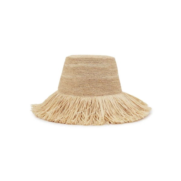 Zimmermann Raffia Fringe Bucket Hat in Beige | Hats | Coveti, view 3