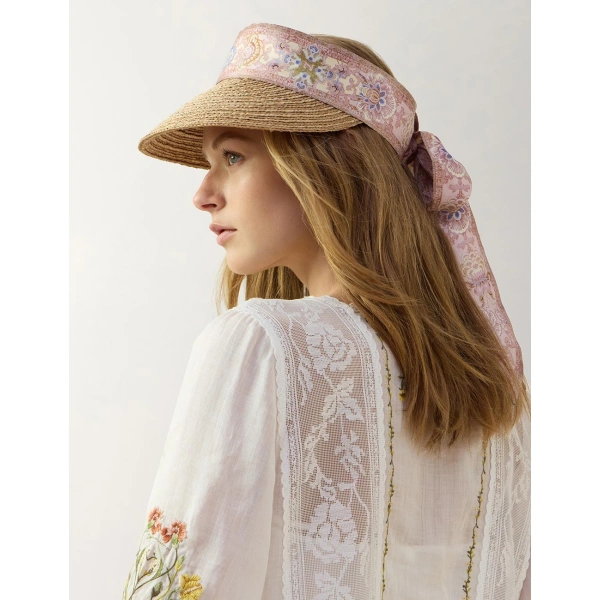 Zimmermann Raffia Visor in Beige | Hats | Coveti, view 2