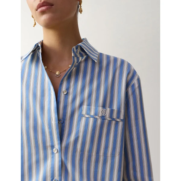 Zimmermann Stripe Boxy Shirt in Blue | Tops | Coveti, view 5