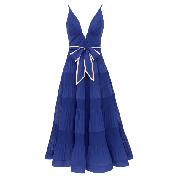 V Neck Pleated Midi