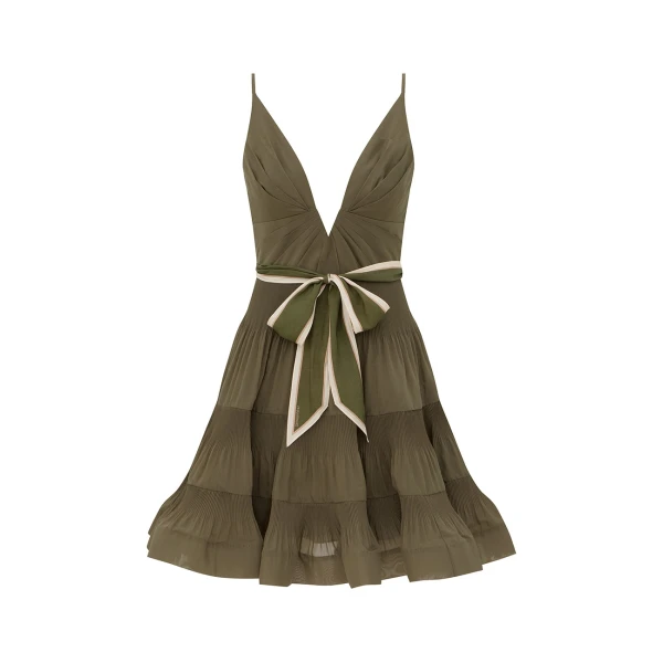 V Neck Pleated Mini