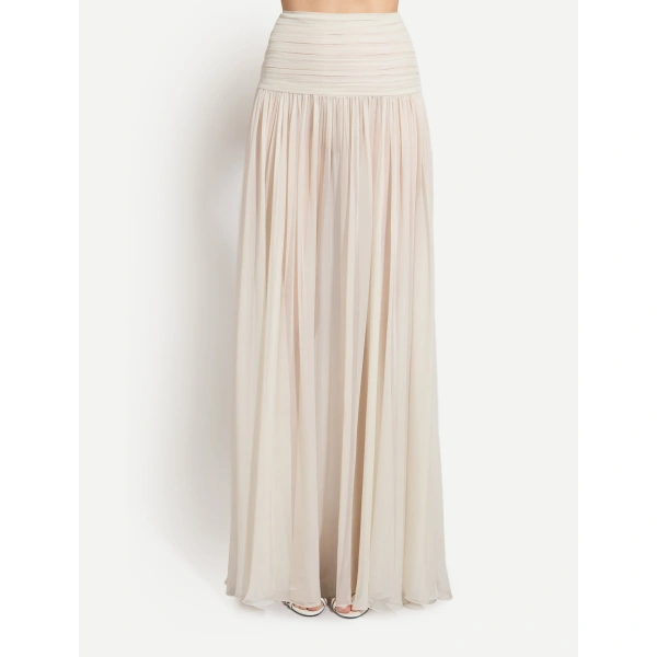 Zuhair Murad Draped Chiffon Long Skirt in Eggnog | Maxi Skirts | Coveti