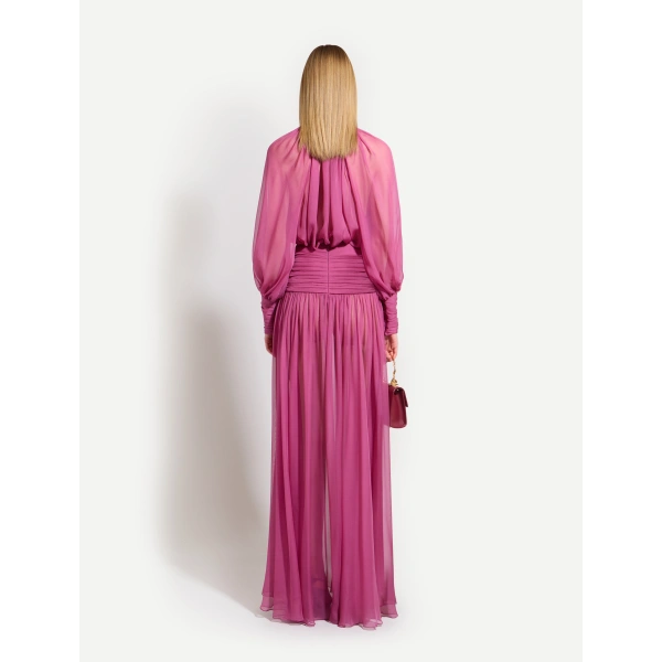 Zuhair Murad Draped Chiffon Long Skirt in Violet Quartz | Maxi Skirts | Coveti