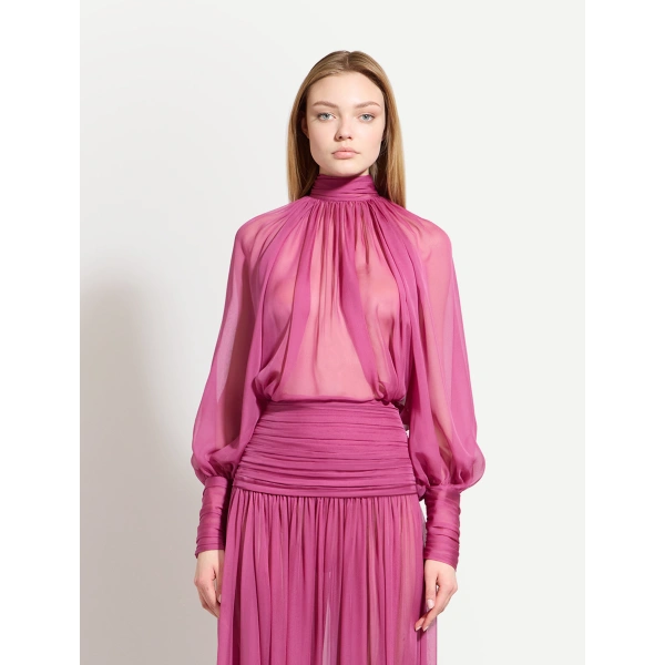 Zuhair Murad Draped Chiffon Long Skirt in Violet Quartz | Maxi Skirts | Coveti