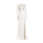 Zuhair Murad Embroidered Cady Dress in Eggnog and Silver | Evening Gowns | Coveti