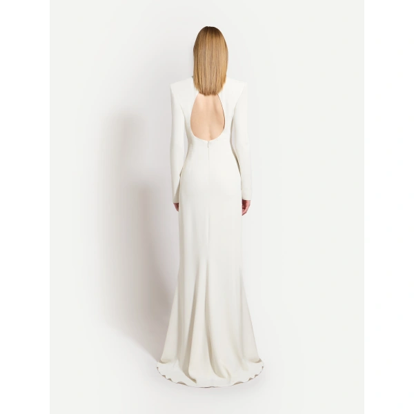Zuhair Murad Embroidered Cady Dress in Eggnog and Silver | Evening Gowns | Coveti