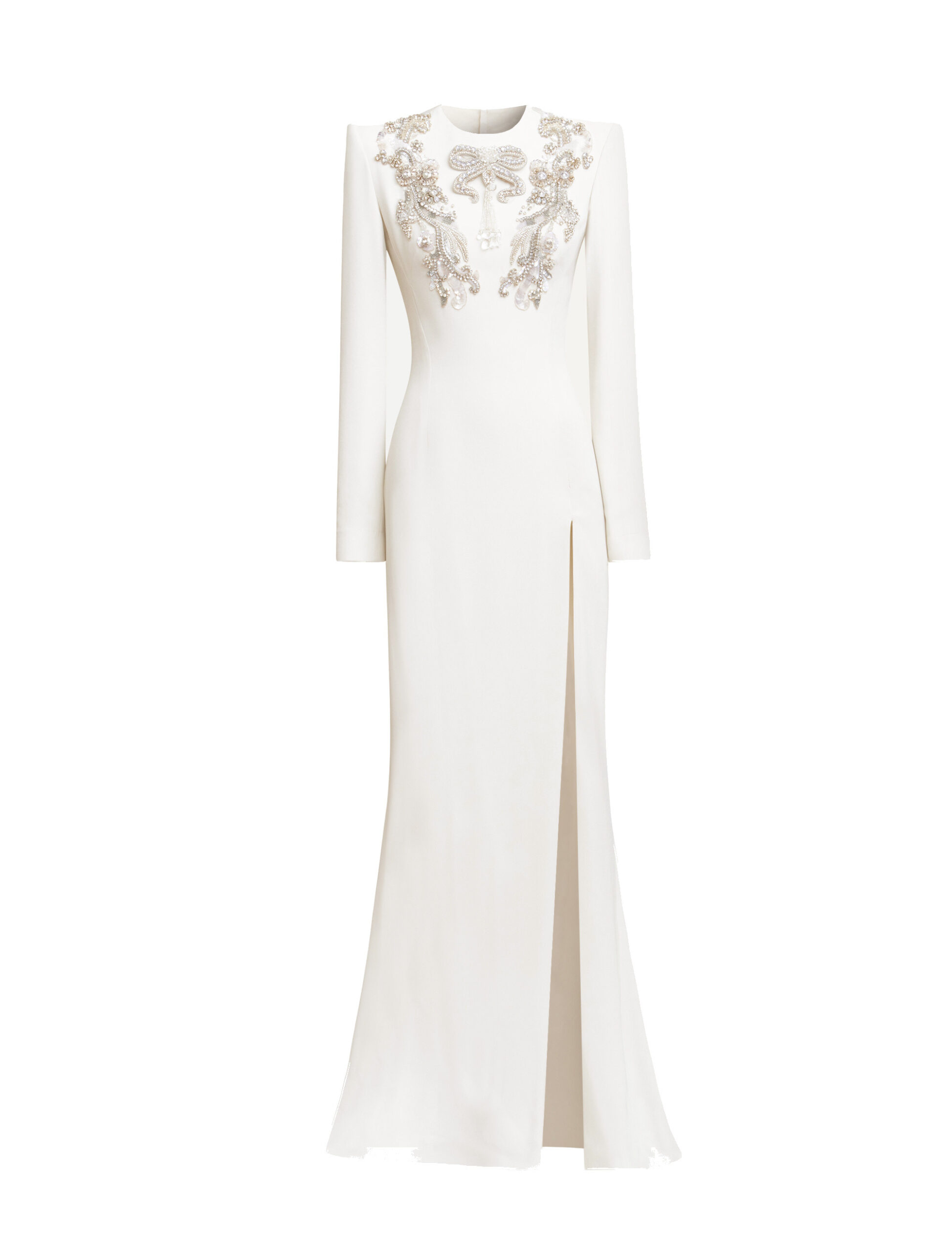 Zuhair Murad Embroidered Cady Dress in Eggnog and Silver Zuhair Murad Embroidered Cady Dress in Eggnog and Silver | Evening Gowns | Coveti