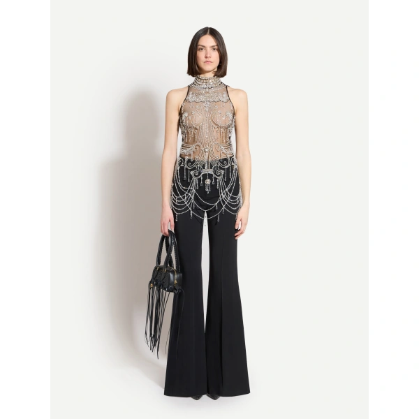 Zuhair Murad Embroidered Halter Top in Black and Silver | Sequin & Embellished Tops | Coveti