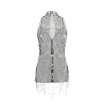 Zuhair Murad Embroidered Halter Top in Black and Silver | Sequin & Embellished Tops | Coveti