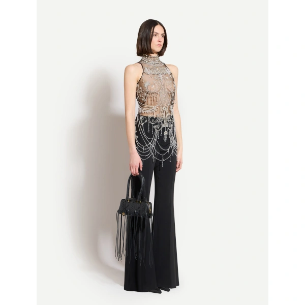 Zuhair Murad Embroidered Halter Top in Black and Silver | Sequin & Embellished Tops | Coveti