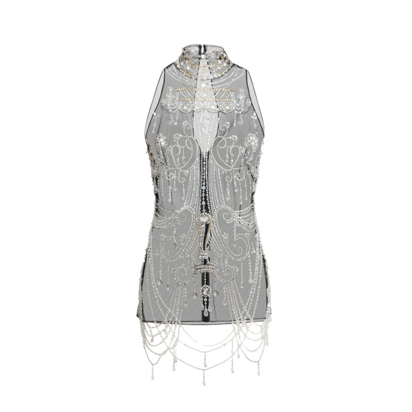 Zuhair Murad Embroidered Halter Top in Black and Silver | Sequin & Embellished Tops | Coveti