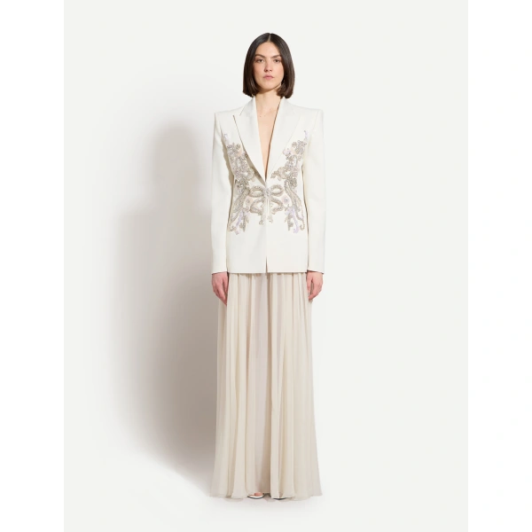 Zuhair Murad Embroidered Jacket in Eggnog and Silver | Blazers | Coveti