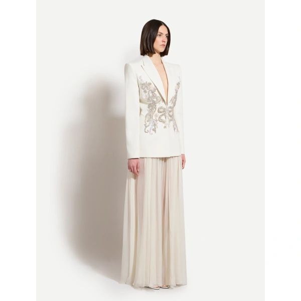 Zuhair Murad Embroidered Jacket in Eggnog and Silver | Blazers | Coveti