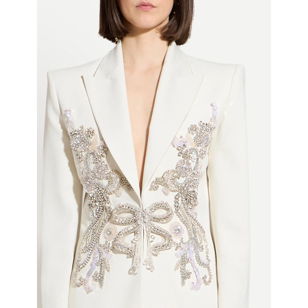 Zuhair Murad Embroidered Jacket in Eggnog and Silver | Blazers | Coveti
