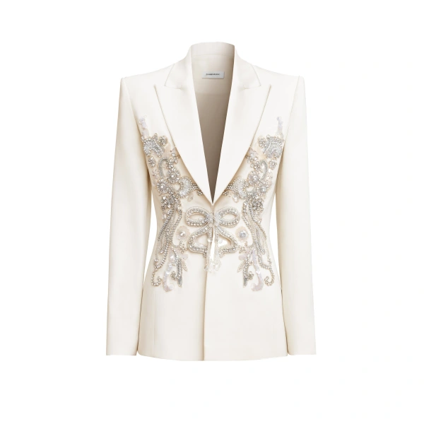 Embroidered Jacket in Eggnog and Silver