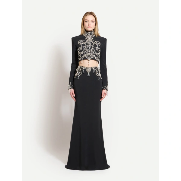 Zuhair Murad Embroidered Skirt in Black and Silver | Maxi Skirts | Coveti