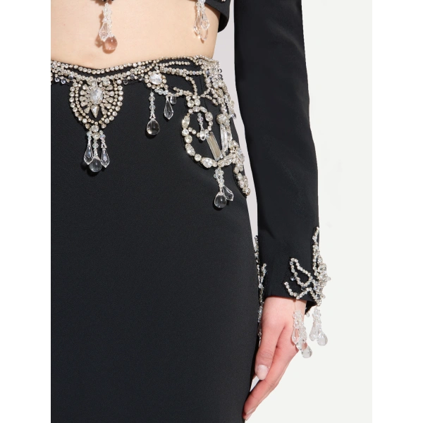 Zuhair Murad Embroidered Skirt in Black and Silver | Maxi Skirts | Coveti