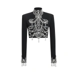 Zuhair Murad Embroidered Top in Black and Silver | Sequin & Embellished Tops | Coveti