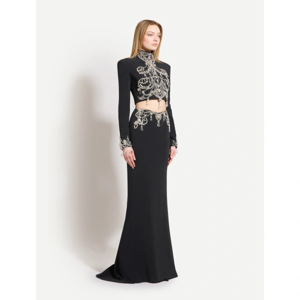 Zuhair Murad Embroidered Top in Black and Silver | Sequin & Embellished Tops | Coveti
