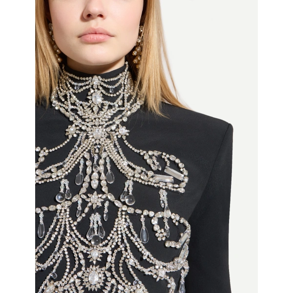 Zuhair Murad Embroidered Top in Black and Silver | Sequin & Embellished Tops | Coveti
