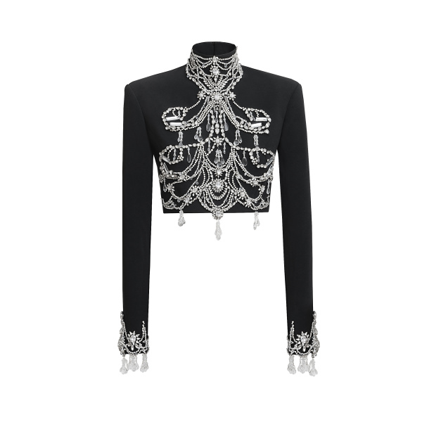 Embroidered Top in Black and Silver