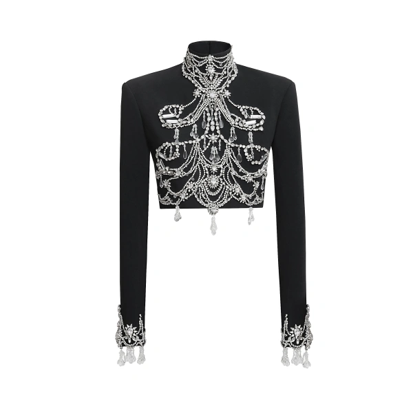 Embroidered Top in Black and Silver