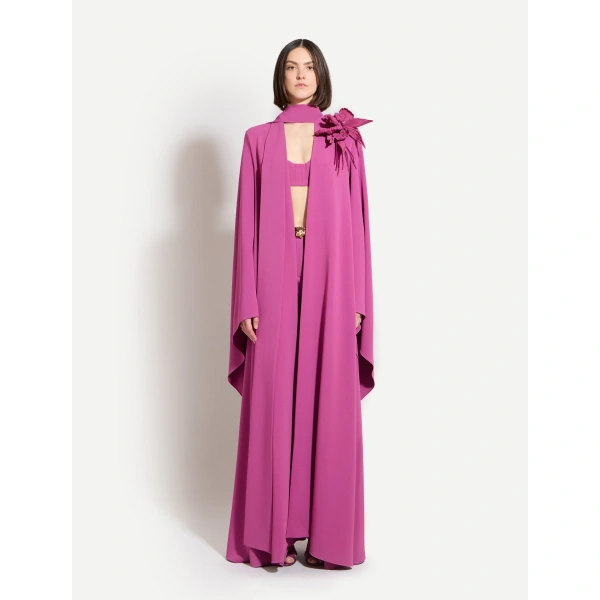 Zuhair Murad Floral Detail Cady Long Coat in Violet Quartz | Cape Coats | Coveti