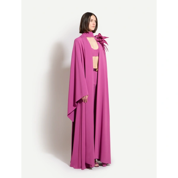 Zuhair Murad Floral Detail Cady Long Coat in Violet Quartz | Cape Coats | Coveti