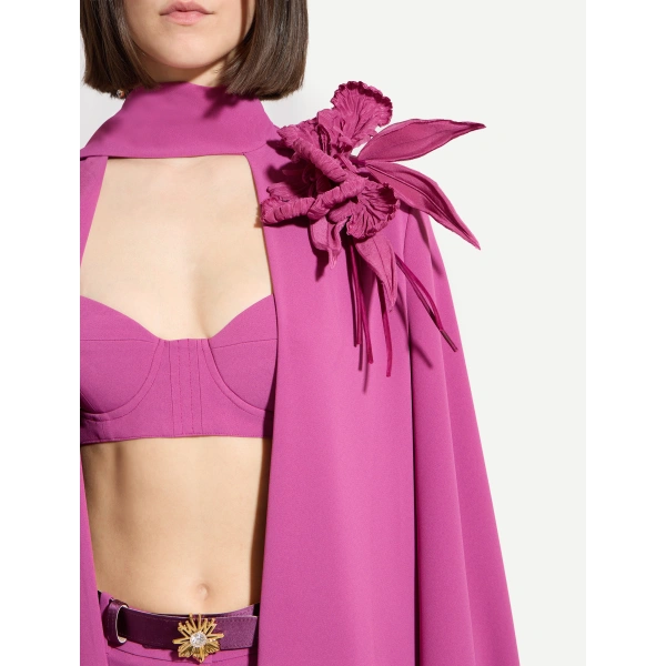 Zuhair Murad Floral Detail Cady Long Coat in Violet Quartz | Cape Coats | Coveti