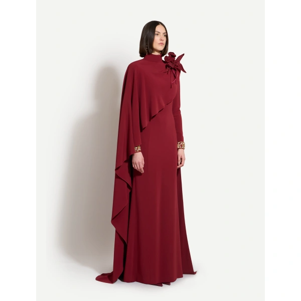 Zuhair Murad Floral Detail Cady Long Dress in Tawny Port | Evening Gowns | Coveti