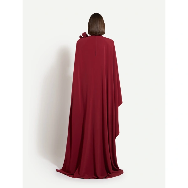 Zuhair Murad Floral Detail Cady Long Dress in Tawny Port | Evening Gowns | Coveti
