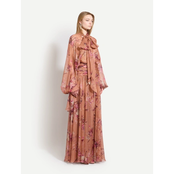 Zuhair Murad Floral Printed Chiffon Blouse in Flying Flower Sunburn | Blouses | Coveti