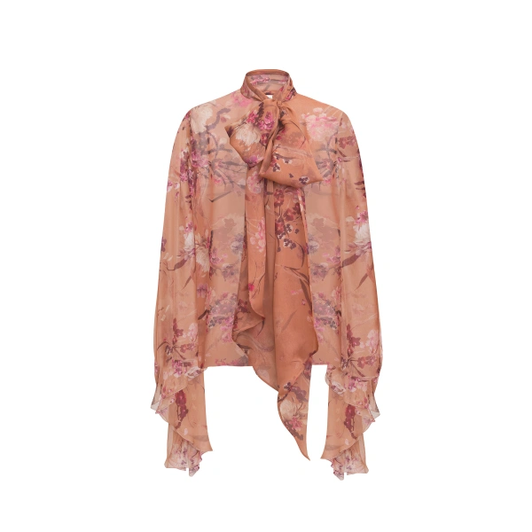 Floral Printed Chiffon Blouse in Flying Flower Sunburn