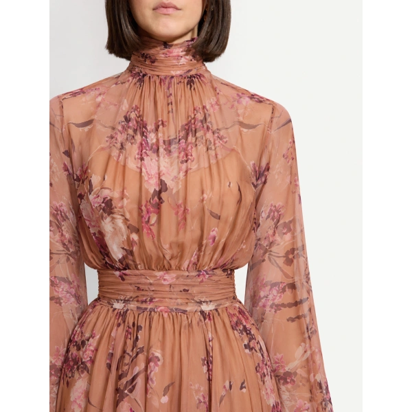 Zuhair Murad Floral Printed Chiffon Long Dress in Flying Flower Sunburn | Maxi Dresses | Coveti