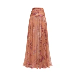 Zuhair Murad Floral Printed Chiffon Long Skirt in Flying Flower Sunburn | Maxi Skirts | Coveti