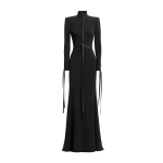 Zuhair Murad High-Neck Cady Lace-Up Long Dress in Black | Evening Gowns | Coveti