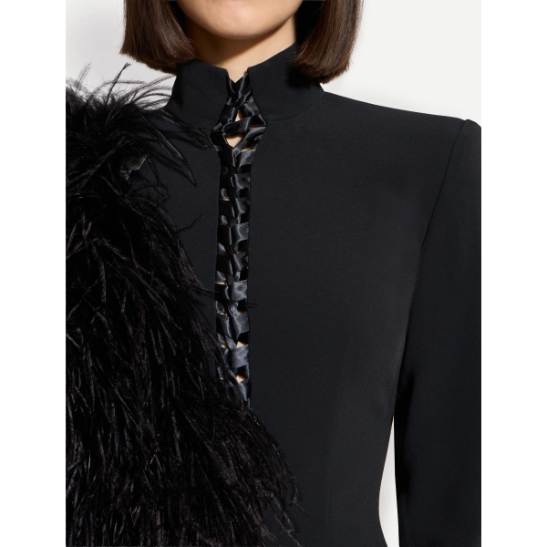 Zuhair Murad High-Neck Cady Lace-Up Long Dress in Black | Evening Gowns | Coveti