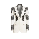 Zuhair Murad Lace-Trimmed Wool Jacket in Eggnog and Black | Blazers | Coveti