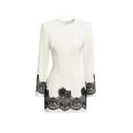 Zuhair Murad Lace-Trimmed Wool Mini Dress in Eggnog and Black | Mini Dresses | Coveti